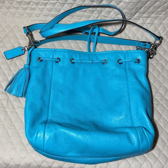 Coach Avery Drawstring Teal Turquoise Blue Super Soft. 2 Straps. - Picture 11 of 14